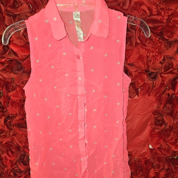 Cherokee Girls Pink Polka Dot Sleeveless See Thru Blouse Size Medium - Picture 1 of 6